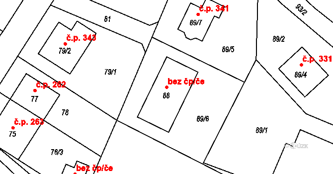 Bystřice pod Hostýnem 40377881 na parcele st. 88 v KÚ Rychlov u Bystřice pod Hostýnem, Katastrální mapa