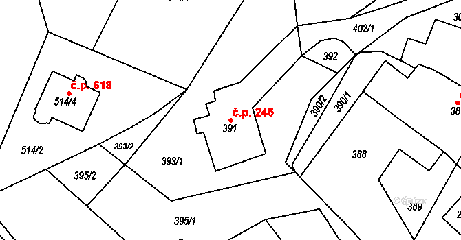 Želechovice nad Dřevnicí 246 na parcele st. 391 v KÚ Želechovice nad Dřevnicí, Katastrální mapa