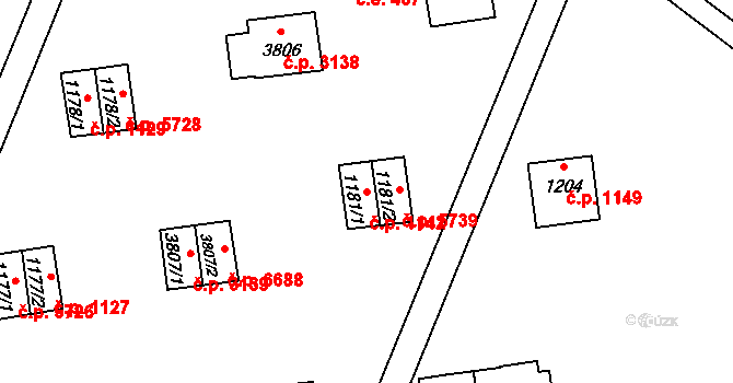Zlín 1142 na parcele st. 1181/1 v KÚ Zlín, Katastrální mapa