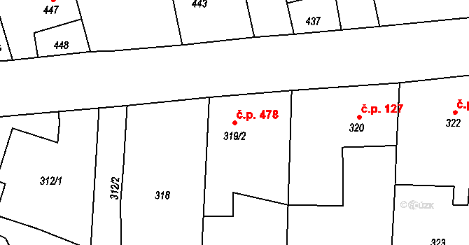 Píšť 478 na parcele st. 319/2 v KÚ Píšť, Katastrální mapa