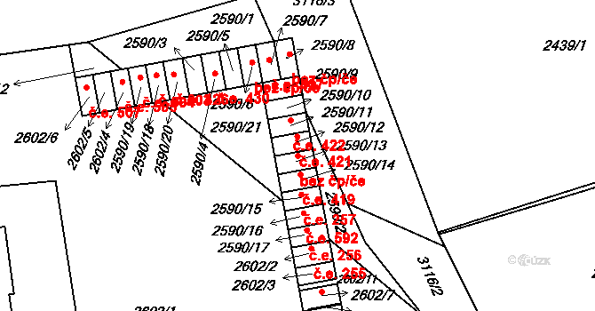 Hustopeče 43450881 na parcele st. 2590/13 v KÚ Hustopeče u Brna, Katastrální mapa