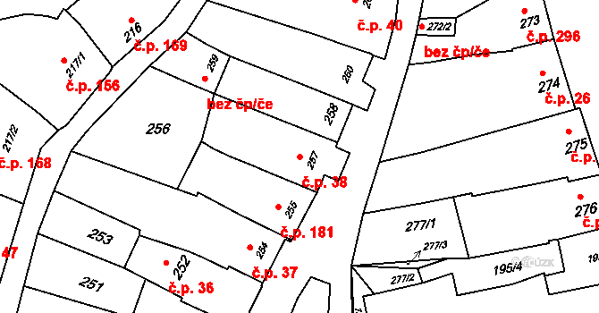 Bošovice 38 na parcele st. 257 v KÚ Bošovice, Katastrální mapa