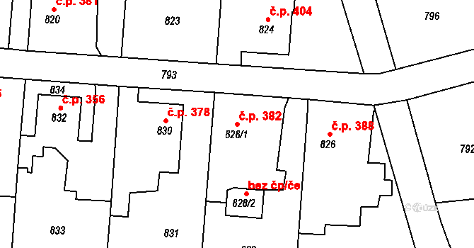 Kobeřice 382 na parcele st. 828/1 v KÚ Kobeřice ve Slezsku, Katastrální mapa