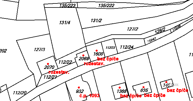 Třebíč 44147881 na parcele st. 1608 v KÚ Podklášteří, Katastrální mapa