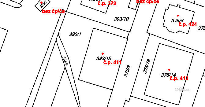 Malé Hoštice 411, Opava na parcele st. 393/15 v KÚ Malé Hoštice, Katastrální mapa