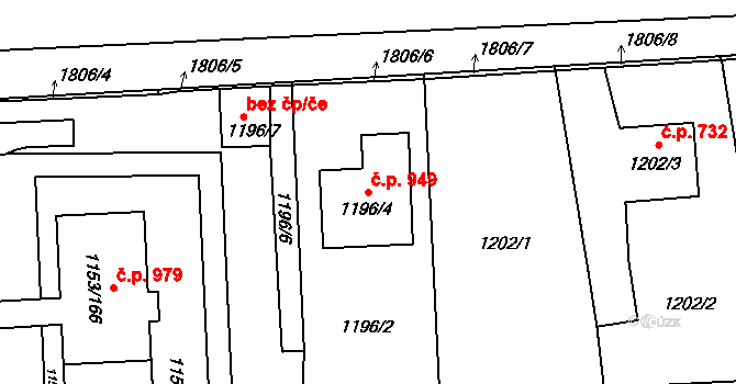Kylešovice 949, Opava na parcele st. 1196/4 v KÚ Kylešovice, Katastrální mapa