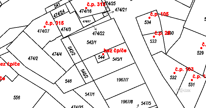 Veselí nad Moravou 44842881 na parcele st. 544 v KÚ Milokošť, Katastrální mapa