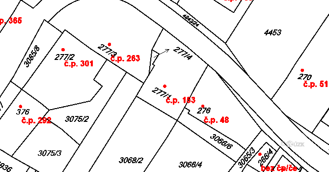 Boršice 153 na parcele st. 277/1 v KÚ Boršice u Buchlovic, Katastrální mapa