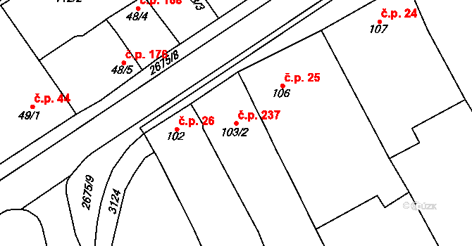 Zlechov 237 na parcele st. 103/2 v KÚ Zlechov, Katastrální mapa