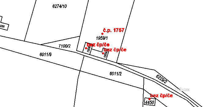 Žatec 49986881 na parcele st. 1959/2 v KÚ Žatec, Katastrální mapa
