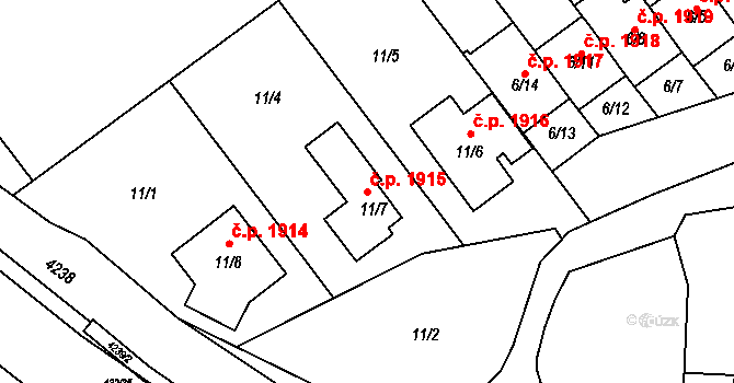 Kuřim 1915 na parcele st. 11/7 v KÚ Kuřim, Katastrální mapa