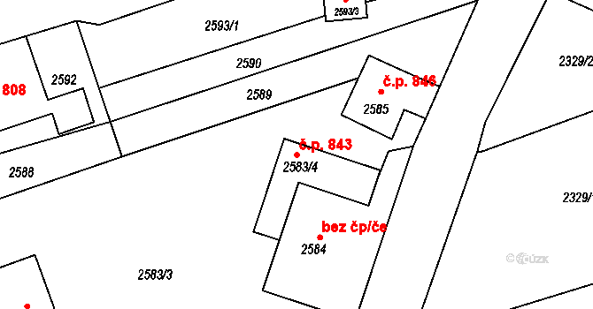 Šluknov 843 na parcele st. 2583/4 v KÚ Šluknov, Katastrální mapa