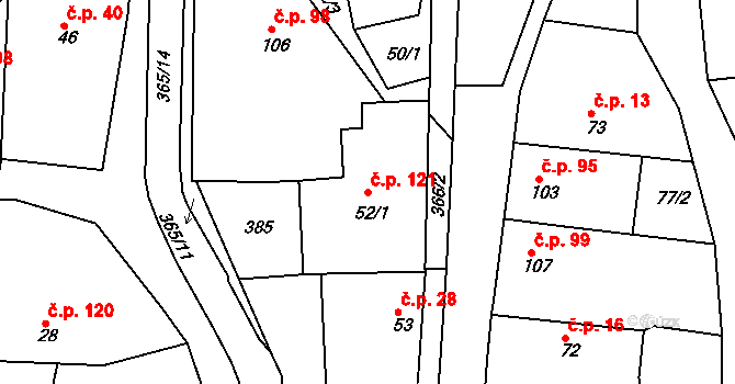 Hroubovice 121 na parcele st. 52/1 v KÚ Hroubovice, Katastrální mapa
