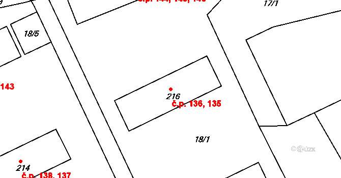 Prachovice 135,136 na parcele st. 216 v KÚ Prachovice, Katastrální mapa