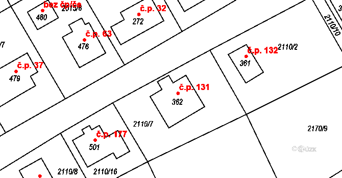 Horní Holetín 131, Holetín na parcele st. 362 v KÚ Holetín, Katastrální mapa