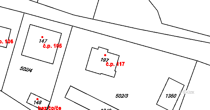 Velký Ratmírov 117 na parcele st. 197 v KÚ Velký Ratmírov, Katastrální mapa