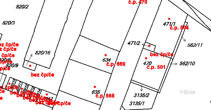 Milevsko 669 na parcele st. 634 v KÚ Milevsko, Katastrální mapa