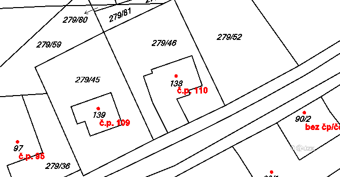 Kovářov 110 na parcele st. 138 v KÚ Kovářov, Katastrální mapa