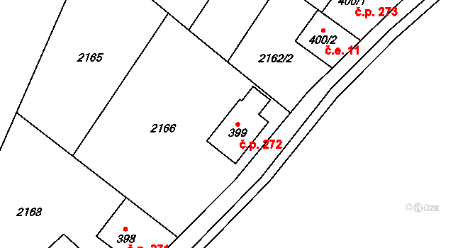 Hanušovice 272 na parcele st. 399 v KÚ Hanušovice, Katastrální mapa