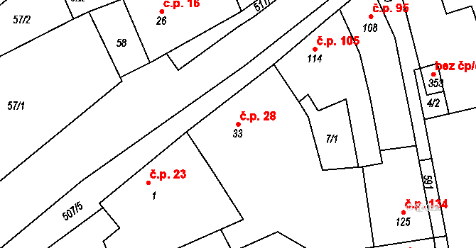 Cvrčovice 28 na parcele st. 33 v KÚ Cvrčovice, Katastrální mapa