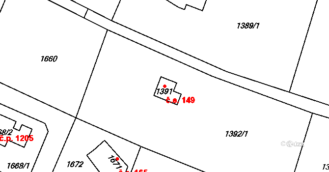 Kostelec nad Černými lesy 149 na parcele st. 1391 v KÚ Kostelec nad Černými lesy, Katastrální mapa