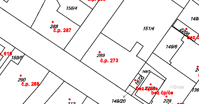 Neratovice 273 na parcele st. 289 v KÚ Neratovice, Katastrální mapa