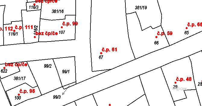 Rudná 61 na parcele st. 67 v KÚ Dušníky u Rudné, Katastrální mapa