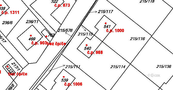 Rudná 988 na parcele st. 540 v KÚ Hořelice, Katastrální mapa