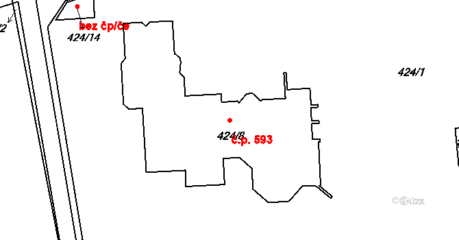Průhonice 593 na parcele st. 424/8 v KÚ Hole u Průhonic, Katastrální mapa