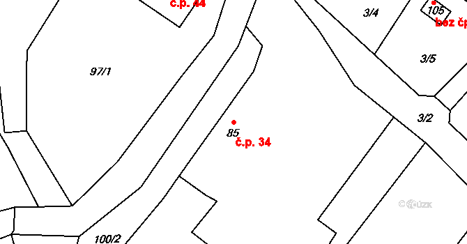 Řevnov 34, Chotoviny na parcele st. 85 v KÚ Řevnov, Katastrální mapa