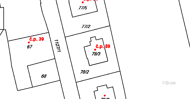 Křenovy 59 na parcele st. 78/3 v KÚ Křenovy, Katastrální mapa