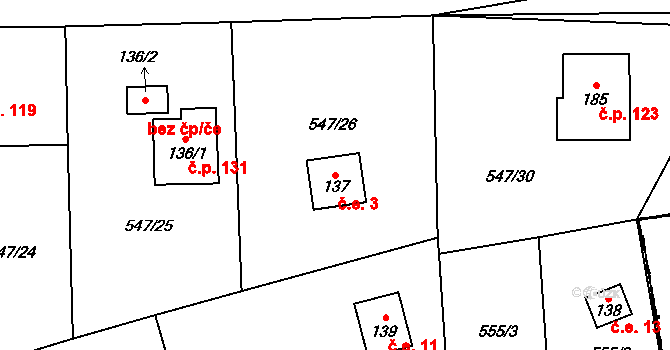 Nekmíř 3 na parcele st. 137 v KÚ Nekmíř, Katastrální mapa