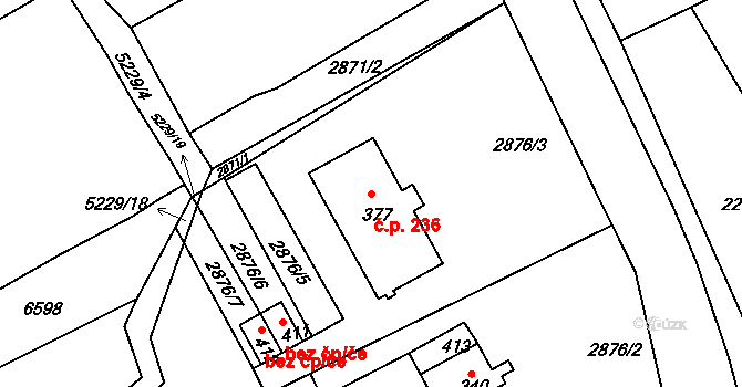 Pocinovice 236 na parcele st. 377 v KÚ Pocinovice, Katastrální mapa