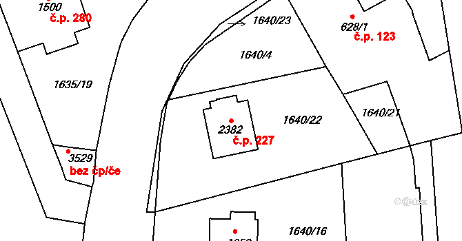 Sušice III 227, Sušice na parcele st. 2382 v KÚ Sušice nad Otavou, Katastrální mapa