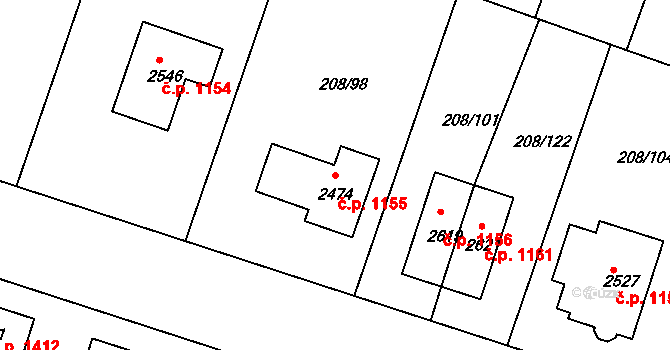 Přeštice 1155 na parcele st. 2474 v KÚ Přeštice, Katastrální mapa