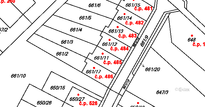 Jakubské Předměstí 485, Jaroměř na parcele st. 661/11 v KÚ Jaroměř, Katastrální mapa