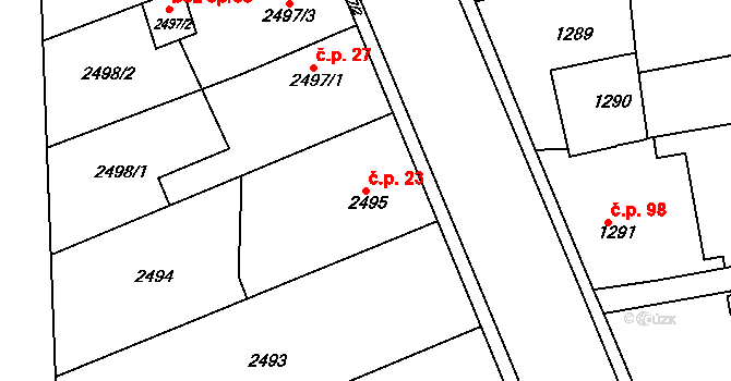 Cihelny 23, Jaroměř na parcele st. 2495 v KÚ Jaroměř, Katastrální mapa