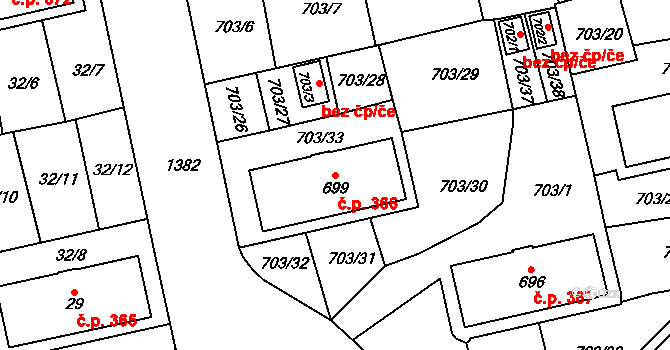 Vejprnice 366 na parcele st. 699 v KÚ Vejprnice, Katastrální mapa