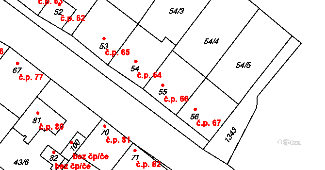 Kuničky 66 na parcele st. 55 v KÚ Kuničky, Katastrální mapa