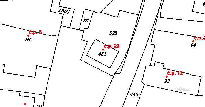 Žižín 23, Pardubice na parcele st. 463 v KÚ Černá za Bory, Katastrální mapa