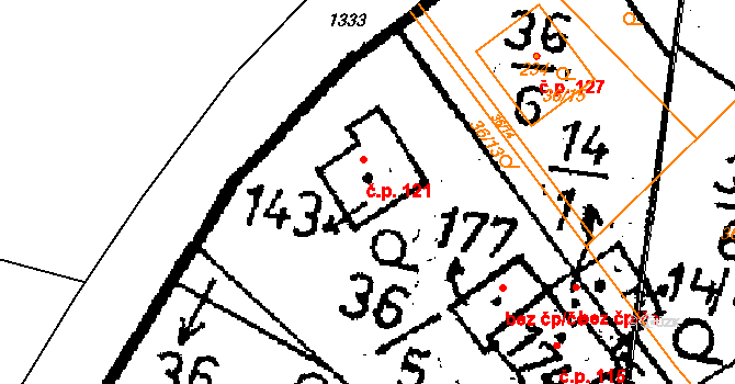 Paběnice 121 na parcele st. 143 v KÚ Paběnice, Katastrální mapa