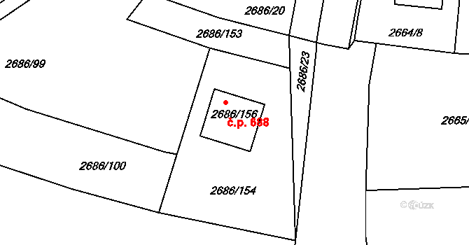 Veselí nad Lužnicí I 688, Veselí nad Lužnicí na parcele st. 2686/156 v KÚ Veselí nad Lužnicí, Katastrální mapa