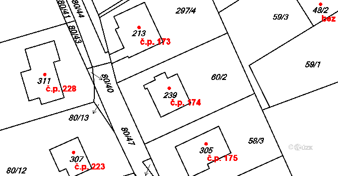 Kolšov 174 na parcele st. 239 v KÚ Kolšov, Katastrální mapa