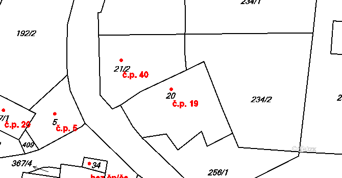 Zdíkovec 19, Zdíkov na parcele st. 20 v KÚ Zdíkovec, Katastrální mapa