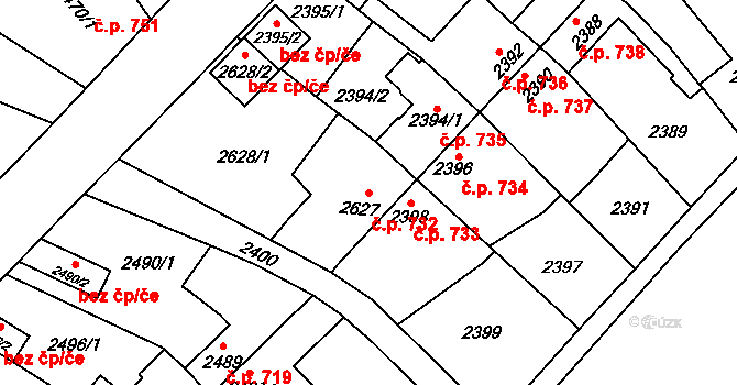 Zábřeh 732 na parcele st. 2627 v KÚ Zábřeh na Moravě, Katastrální mapa