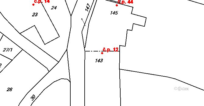 Heřmanice 12, Starý Jičín na parcele st. 143 v KÚ Heřmanice u Polomi, Katastrální mapa