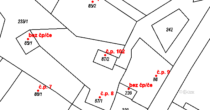 Lukavec 102, Fulnek na parcele st. 87/2 v KÚ Lukavec u Bílovce, Katastrální mapa