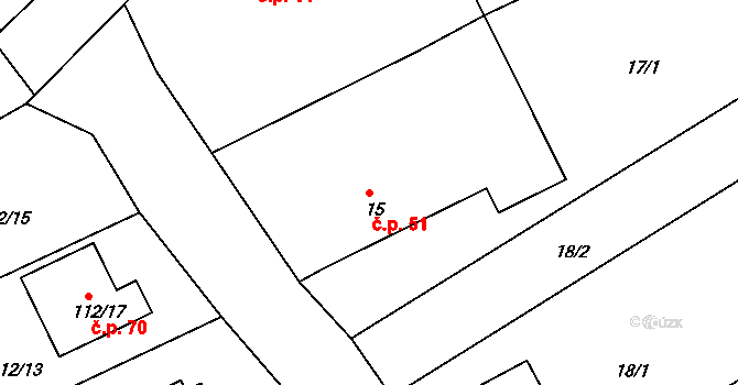 Prchalov 51, Příbor na parcele st. 15/1 v KÚ Prchalov, Katastrální mapa