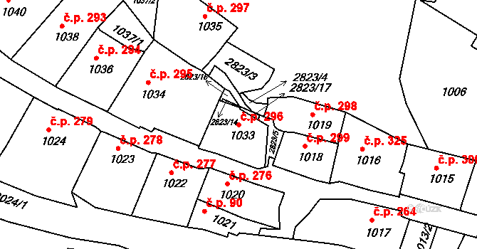 Štramberk 296 na parcele st. 1033 v KÚ Štramberk, Katastrální mapa