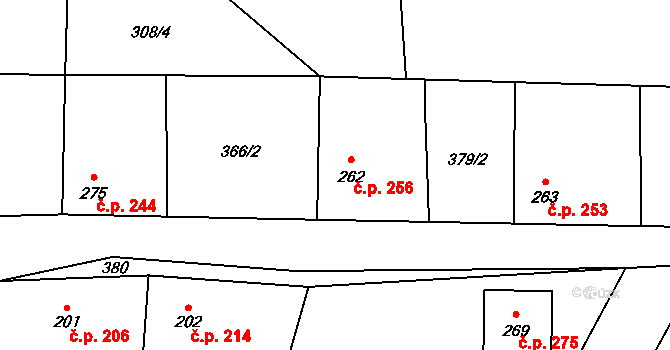 Lišany 256 na parcele st. 262 v KÚ Lišany u Rakovníka, Katastrální mapa